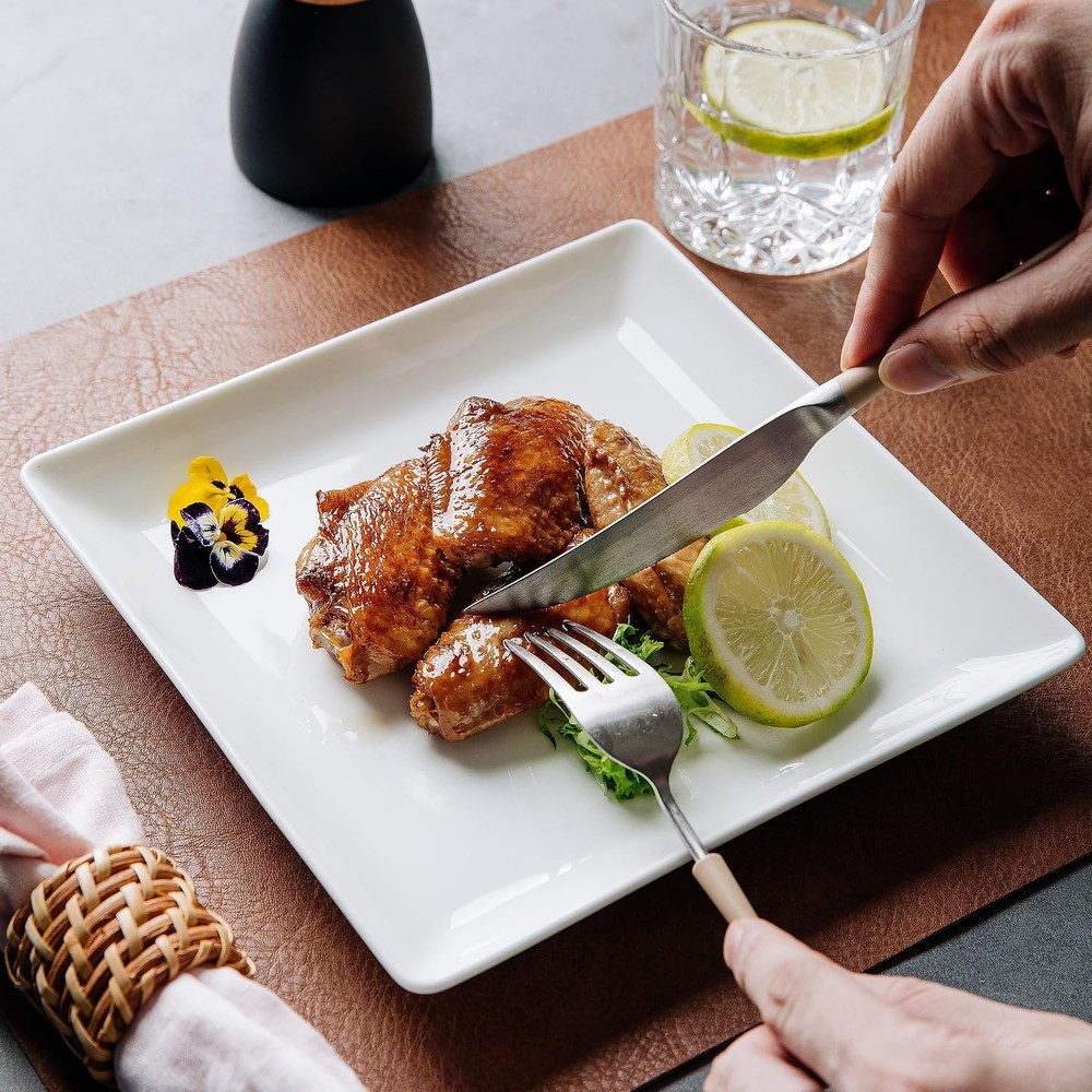 KITCHENLESTAR Ceramic Square Dinner Plates,7.7 Inch Square Serving Plate for Ste