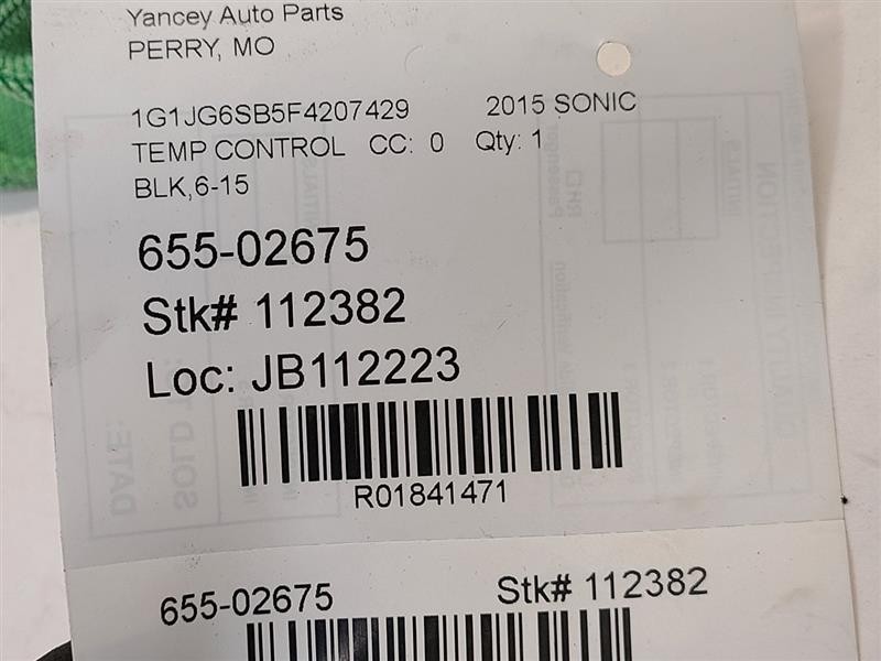 A/C Selector Switch fits 2015 Chevrolet Sonic black face plate opt VMC Gra