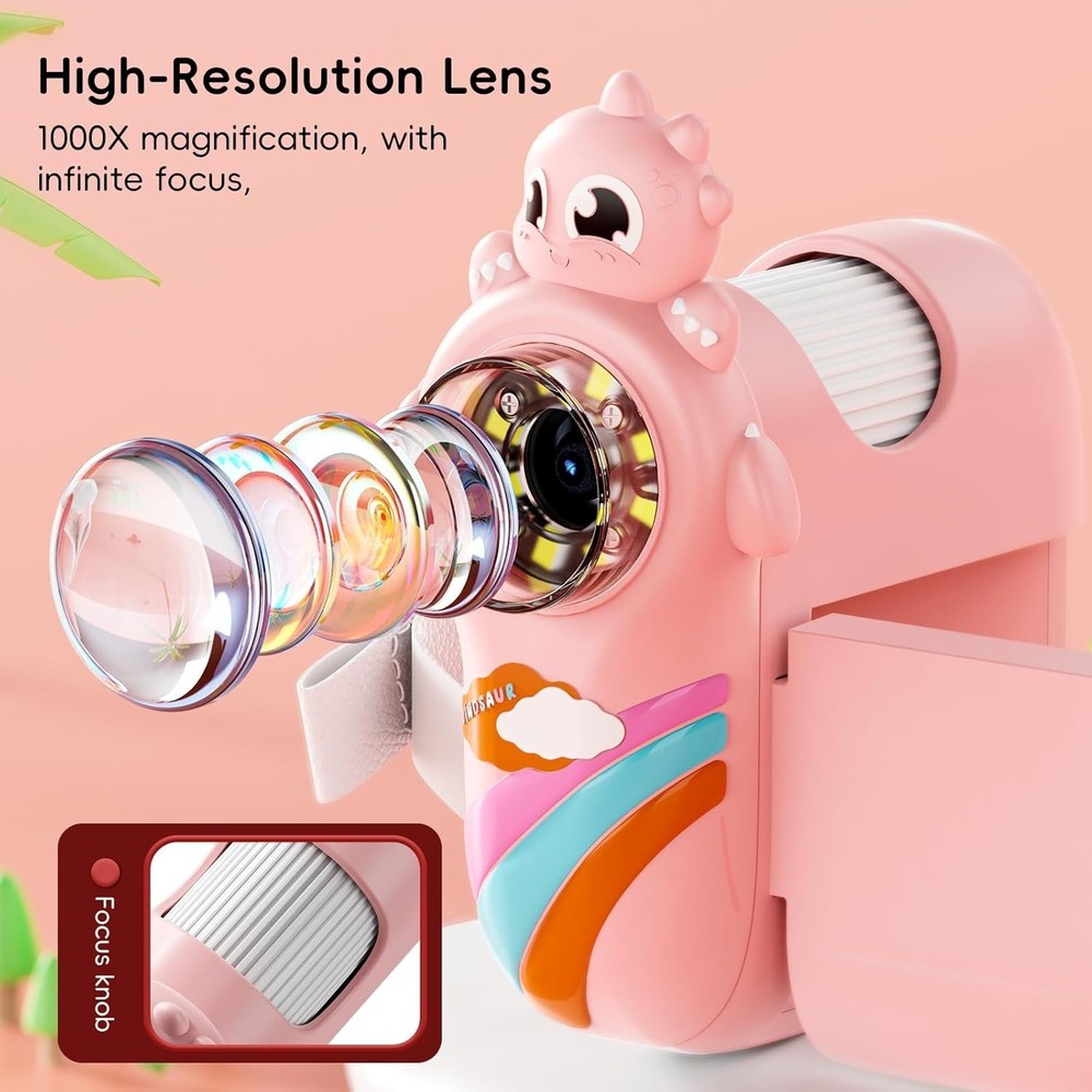 Kid-Friendly Digital Microscope - Adjustable Light, Photo Storage, Birthday Gift