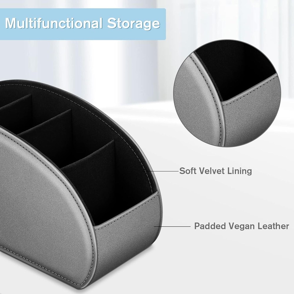 Remote Control Holder Leather TV Remote Caddy Desktop Organizer 5 Compartments