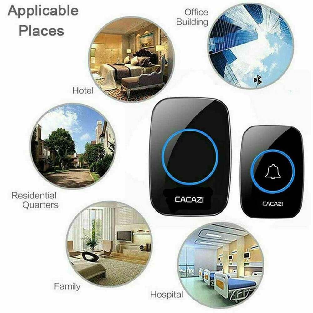 Waterproof Wireless Doorbell Adjustable Volume 1000ft Plug-In Receiver
