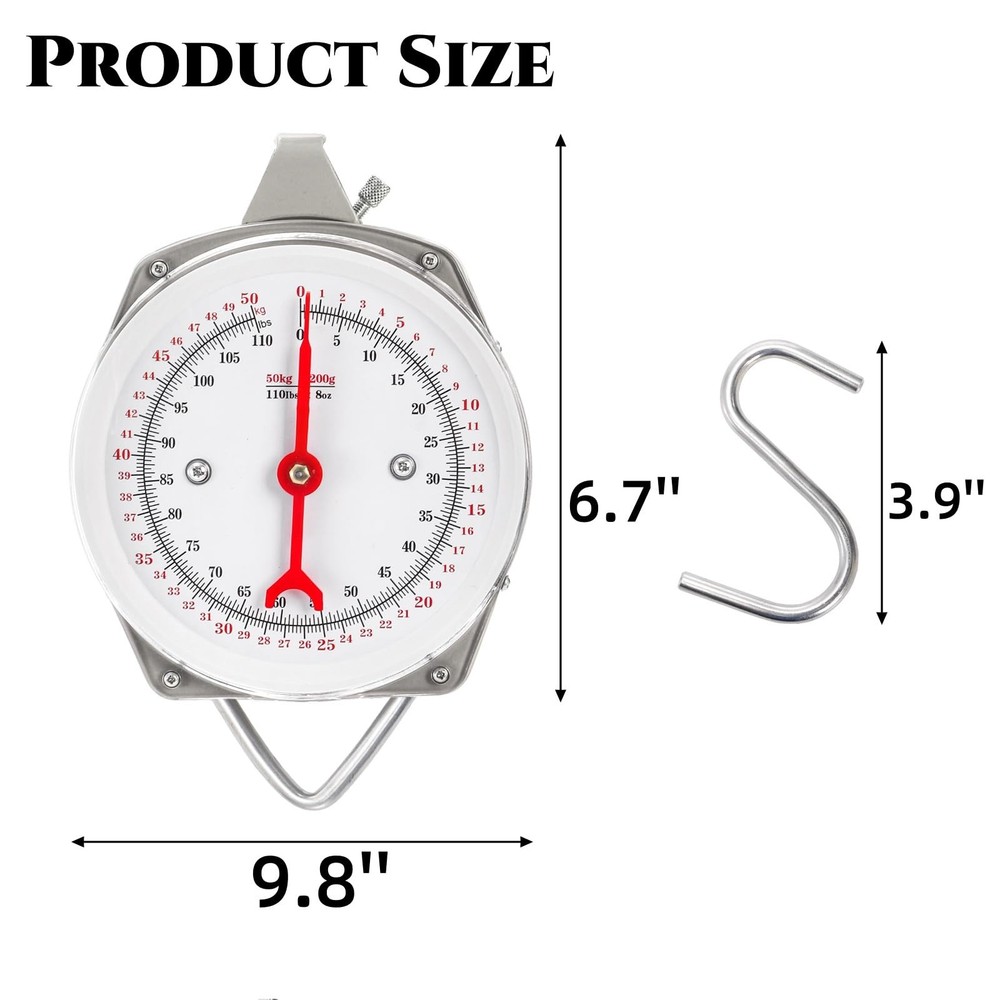 Acshio Precision Hanging Scale, 110 LB / 50KG Spring Dial Weight Scale Large ...