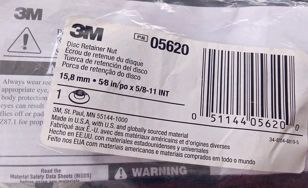 3M Disc Retainer Nut 5/8" 05620 Quantity 1 New