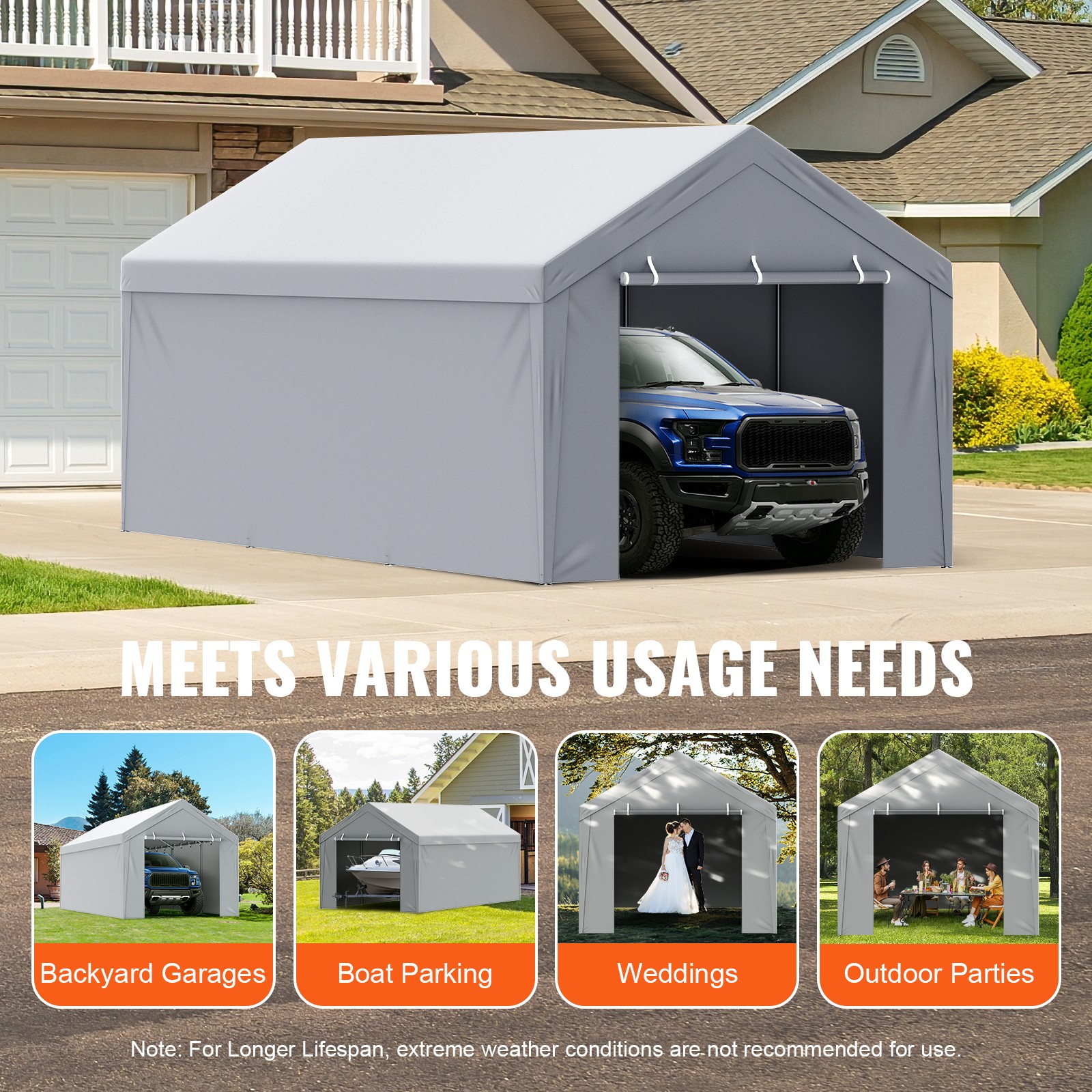 VEVOR Carport Replacement Canopy Car Shelter Top+Side 10x20ft Frame Not Included