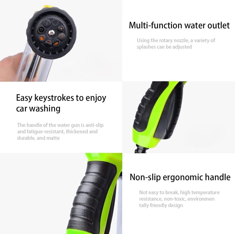 Compact High Pressure Cleaning Nozzle with 8 Adjustable Foaming Patterns - Green