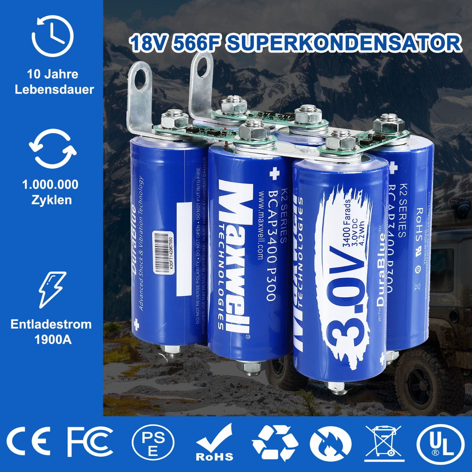 Maxwell 18V 566F Super Audio Capacitor Battery 6pcs 3V 3400Farads solar battery