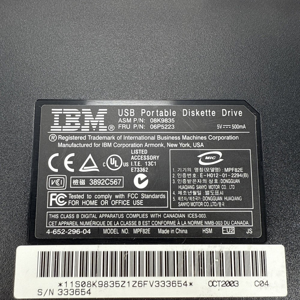 IBM Portable USB External Floppy Diskette Drive MPF82E UNTESTED - READ
