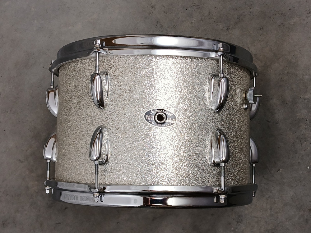 SLINGERLAND 8X12" SILVER SPARKLE TOM DRUM,  3-ply  IMMACULATE!