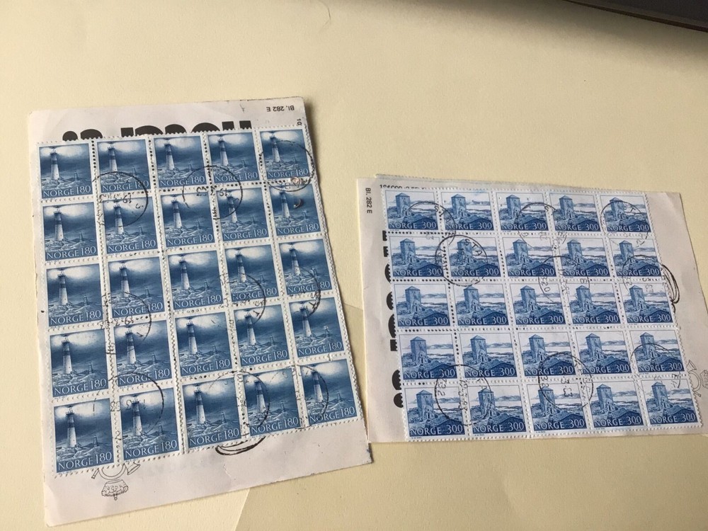 Norway lighthouse & Building used stuck both sides stamps Ref 55113