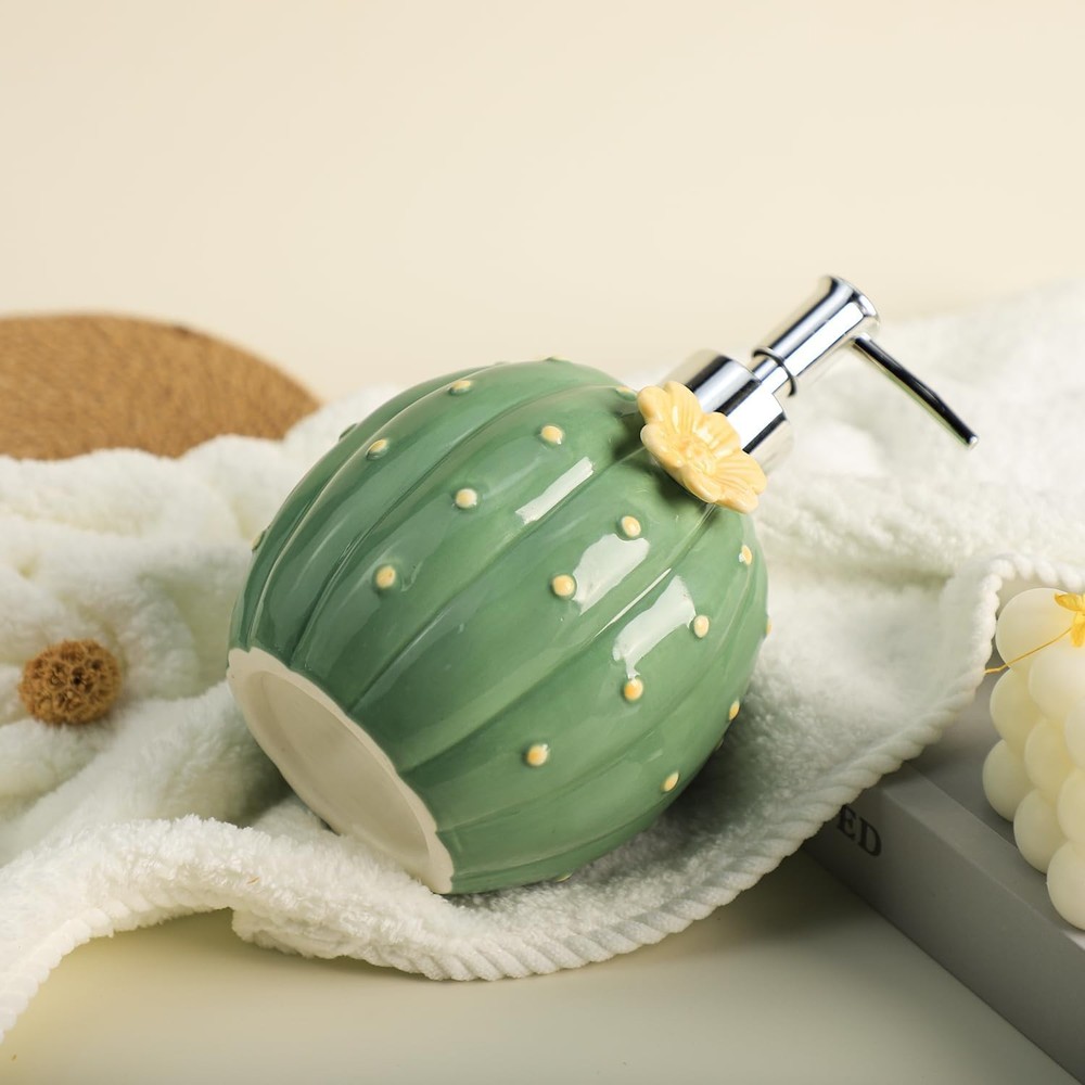 Cactus with Yellow Pattern Soap Dispenser with Pump, Refillable Lotion Soap B...