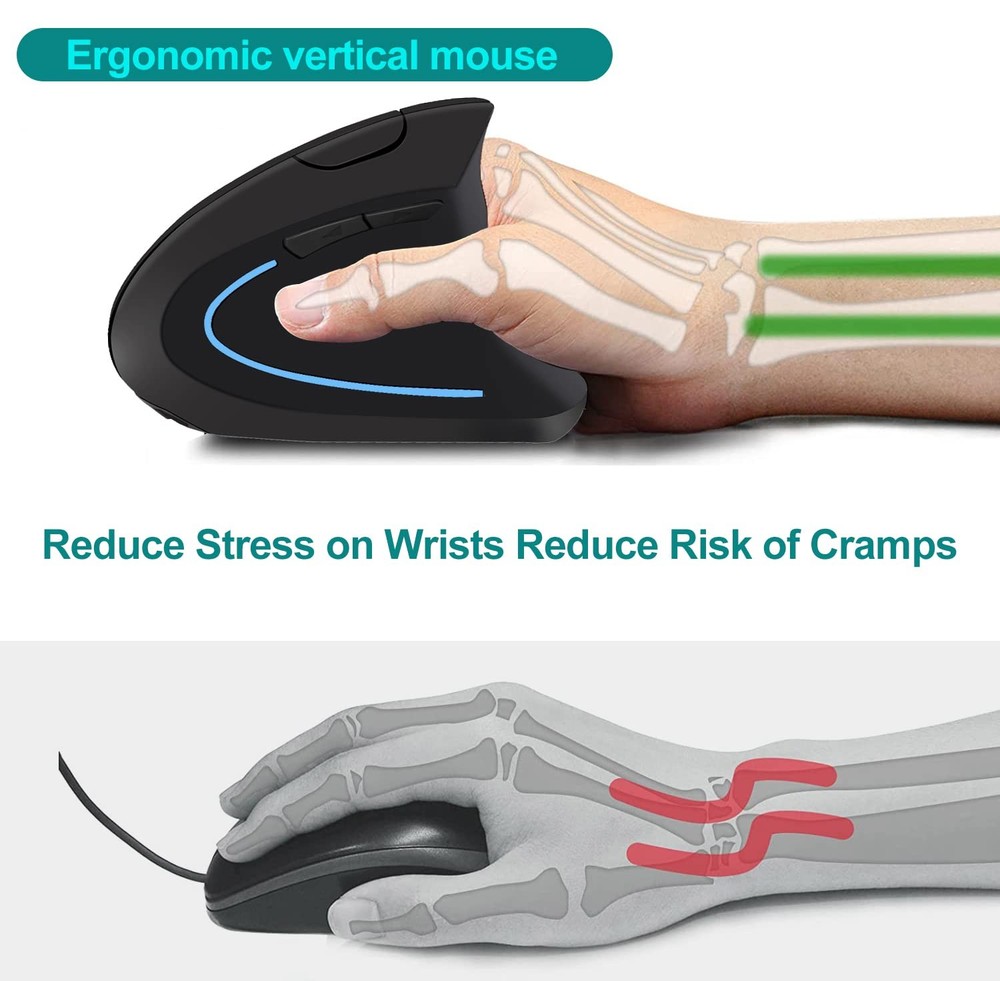 Ergonomic Mouse Wireless Bluetooth Vertical Mouse Three-mode Connection:BT5.0...