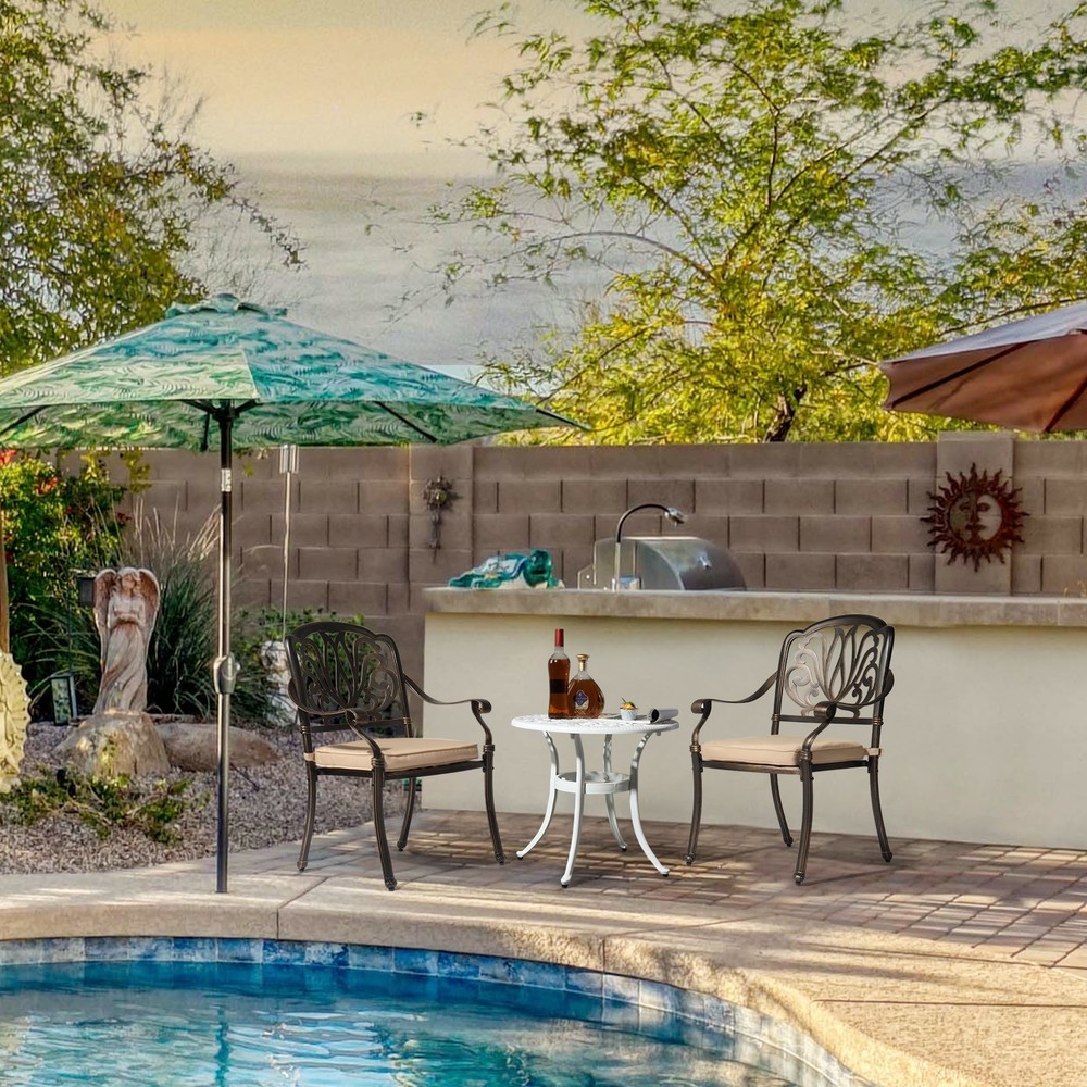 Phoenix Cast Aluminum Round Table, Patio End Table Side Table,Bar Table, White