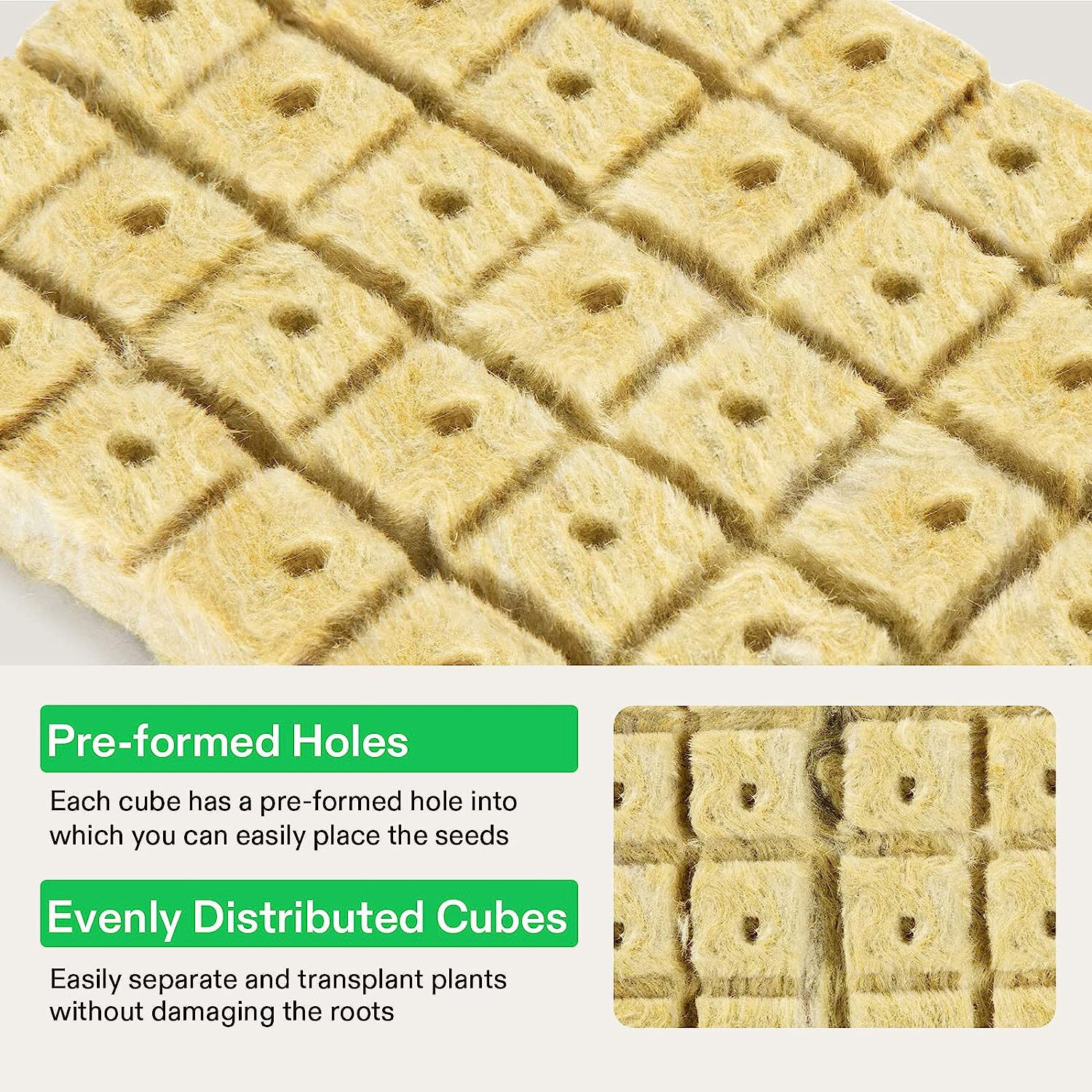 VIVOSUN 1" Rockwool Cubes,4 Sheets of 200 Plugs,for Rooting, Cuttings, Plants