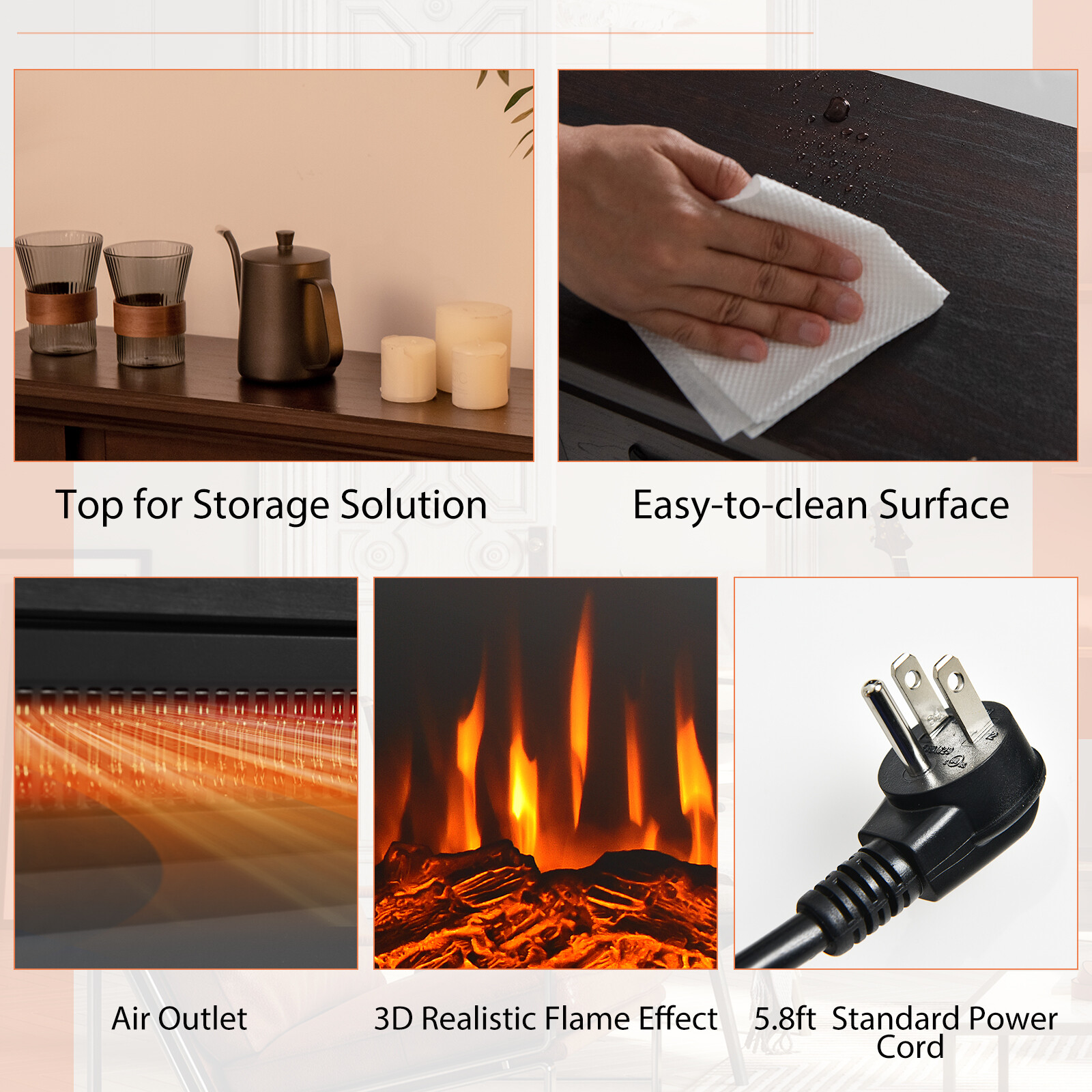 32" Heater Electric Fireplace Mantel TV Stand Space w/Remote Control 1400W