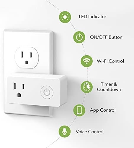 Wifi Heavy Duty Smart Plug Outlet, No Hub Required with Timer Function, White, C