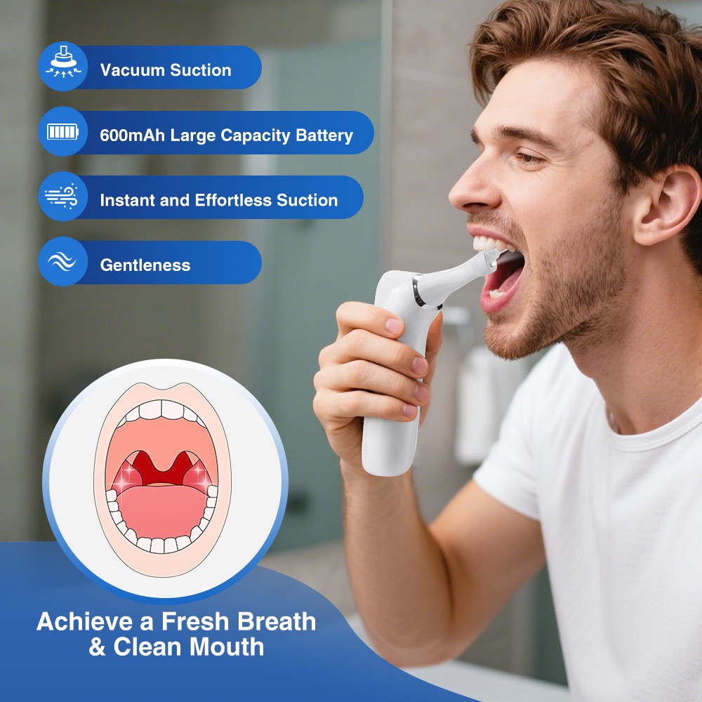 Electronic Tonsil Stone Remover Kit Vacuum LED Light 3 Adjustable Suction Modes