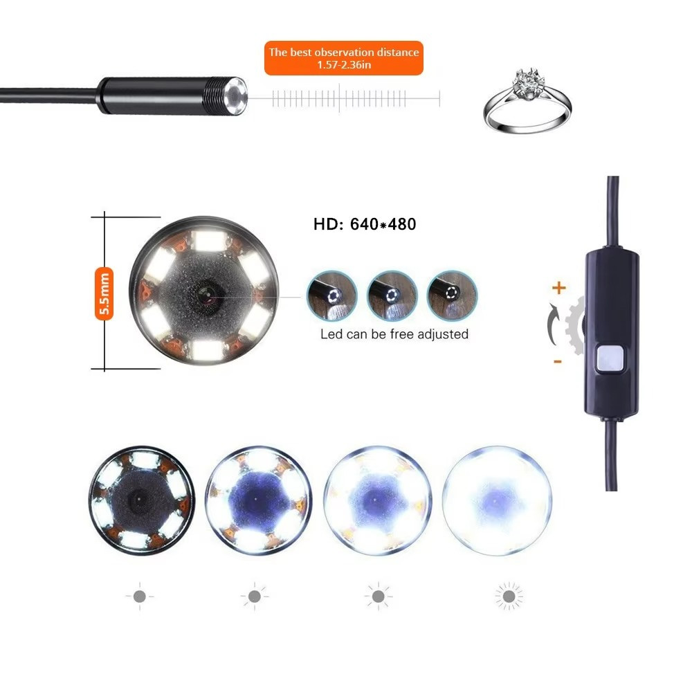 7mm HD Snake Endoscope Borescope Inspection Camera for USB Type C Android 1PCS