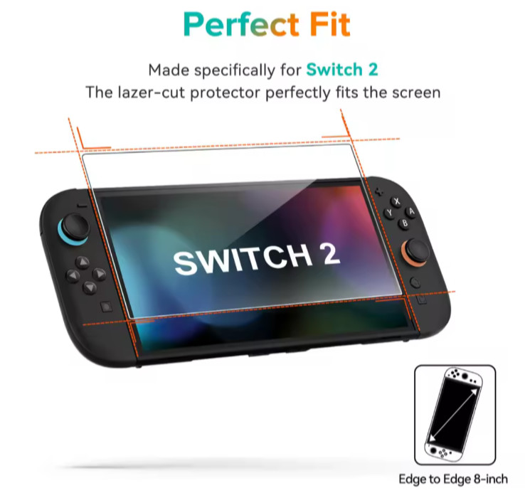 Screen Protector Tempered Glass for Switch Nintendo 2 Model 2025，Transparent HD