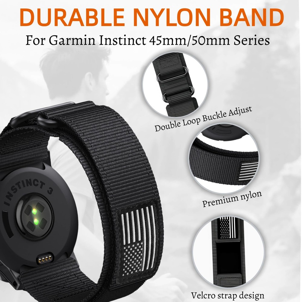 Double Loop Buckle Nylon Strap Compatible with Garmin Instinct 2/2X/3/E Serie...