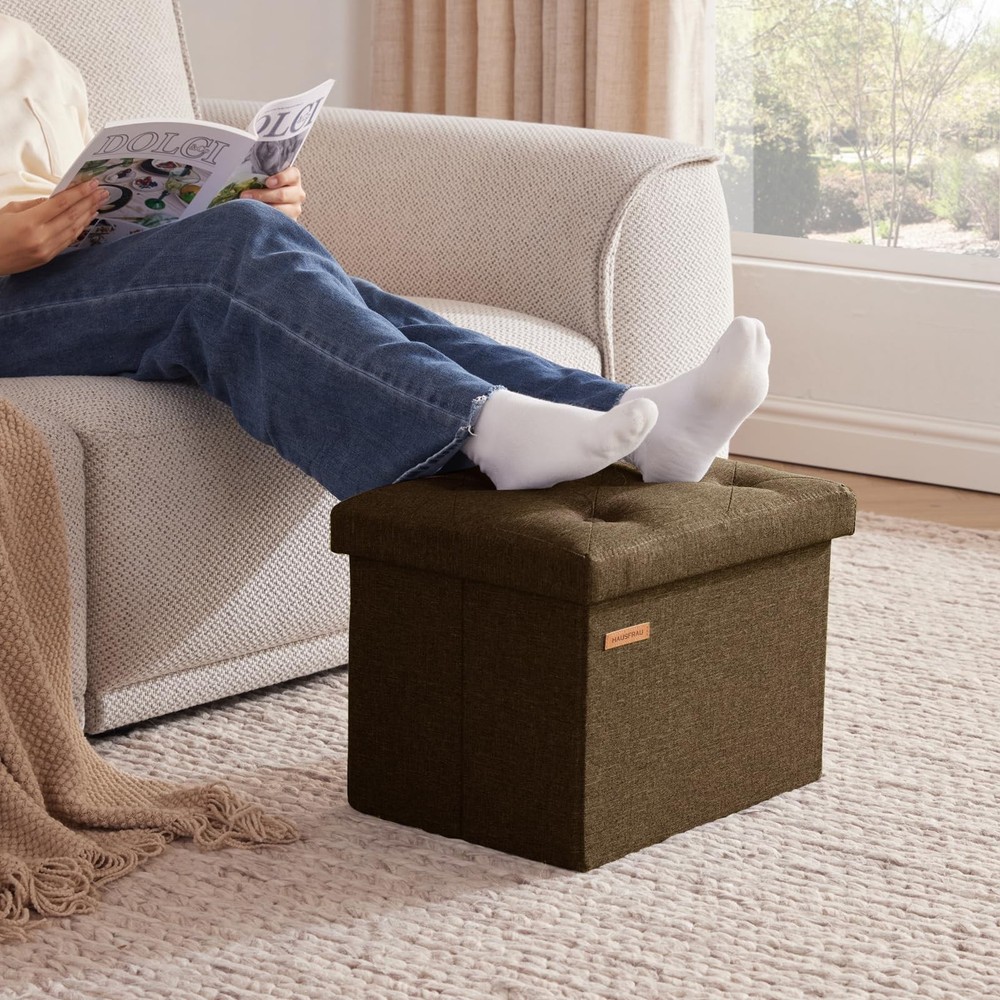 Ottoman with Storage Foot Rest Stool, Small Folding Footrest, Tufted Square C...