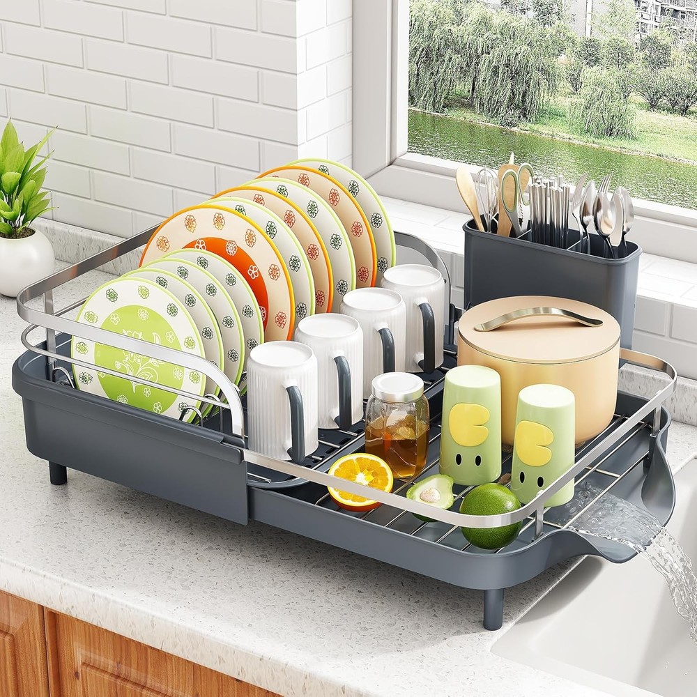 Dish Drying Rack Expandable Dish Rack Kitchen Counter Rust-Resistant Dish