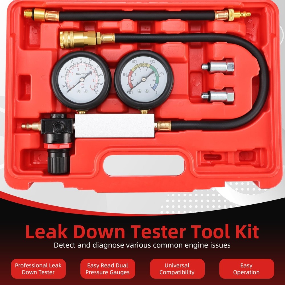 Cylinder Leak Down Tester Petrol Engine Compression Leakage Detector Tool Kit