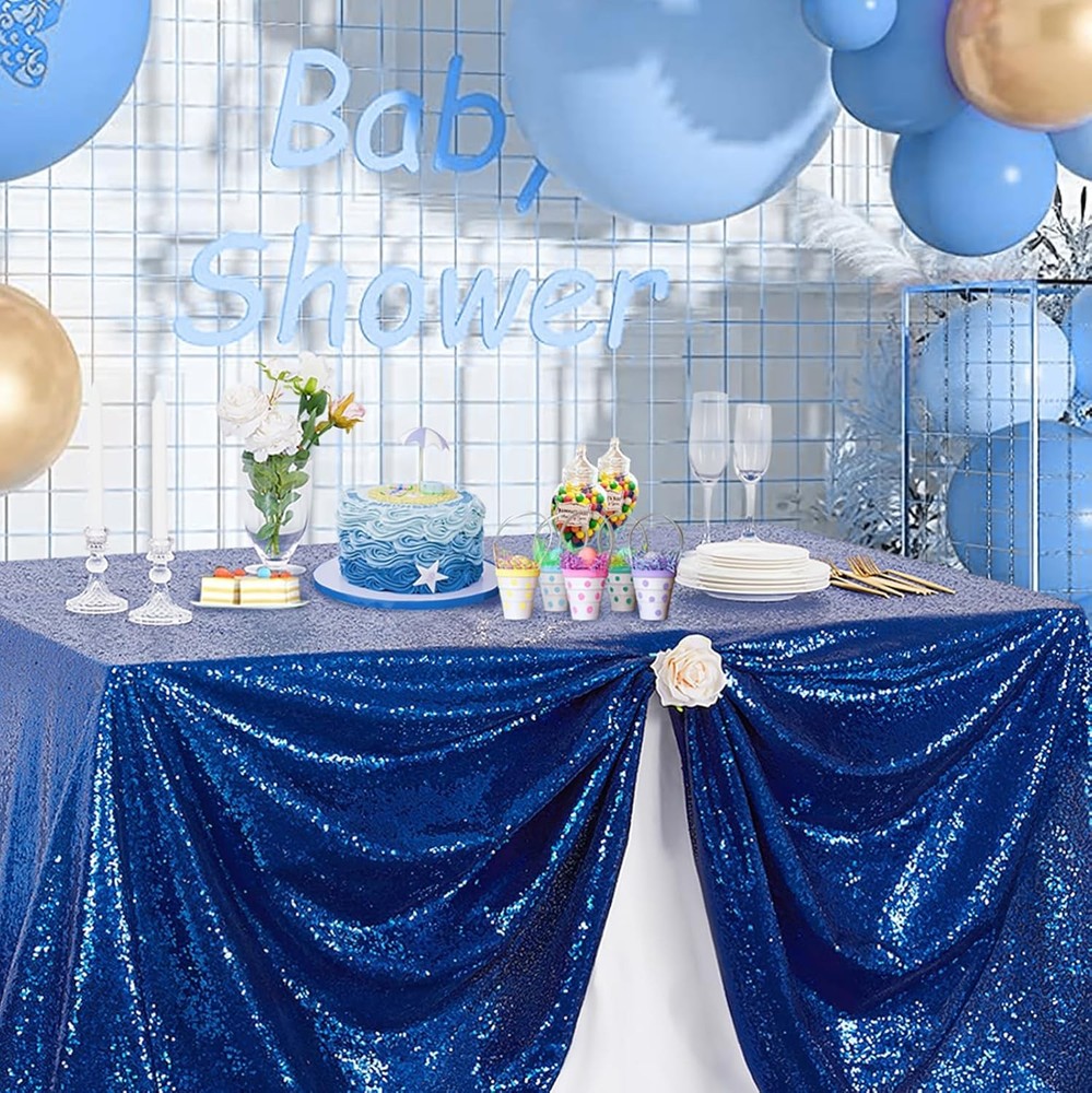 Sparkle Royal Blue Sequin Tablecloth Rectangle Table Cloth Linen Glitter Cake