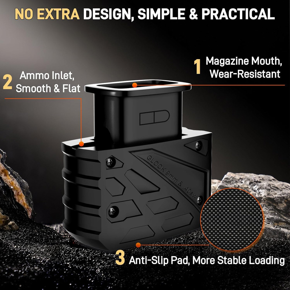 Glock 9mm/.40 S&W Magazine Speed Loader - Quick Load Tool (Matte Black)