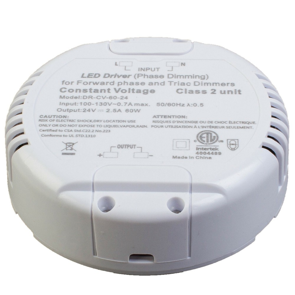 24v 60w Dimmable Power Driver Round shape Triac Class 2 fit Junction box
