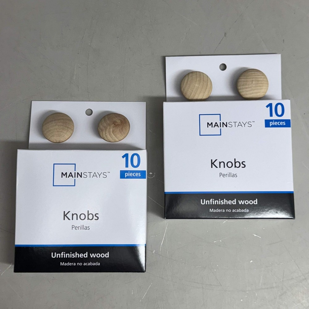 MAINSTAYS (2 PACK, 10 KNOBS EACH) Round Cabinet Knobs 1-1/2" Dia Unfinished Wood
