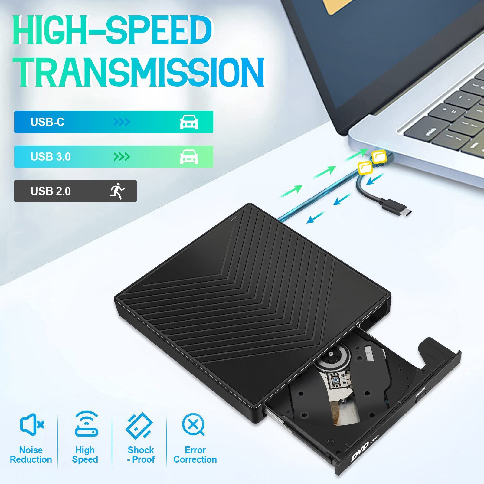 External CD DVD Drive USB 3.0 Writer Burner Player for PC Laptop Windows 11 10