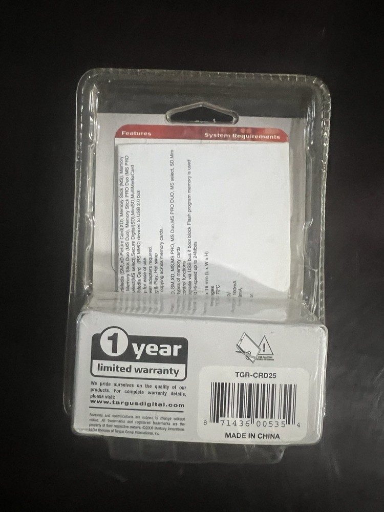 NEW Targus High Speed 2.0 Memory Card Reader/Writer TGR-CRD25
