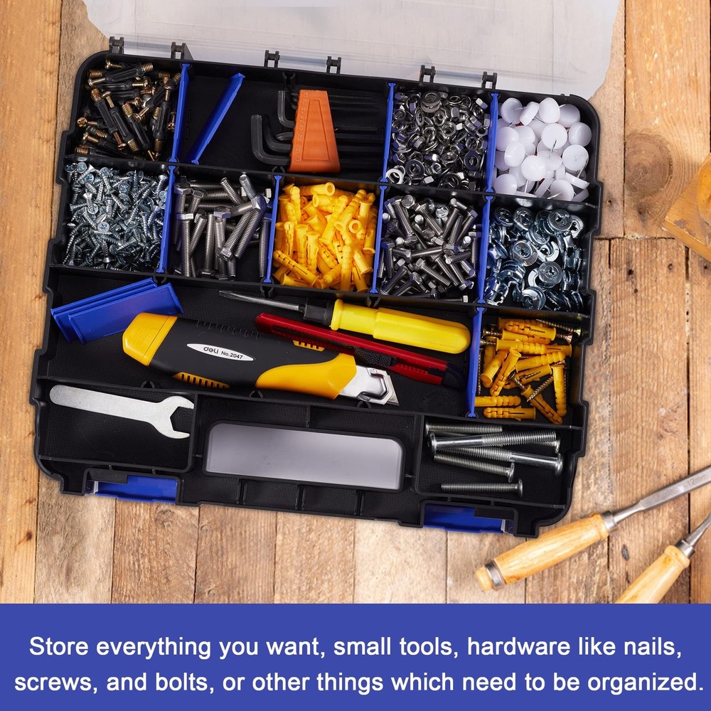 Hardware Organizer Box with 34 Compartments & Removable Dividers - Durable Pl...