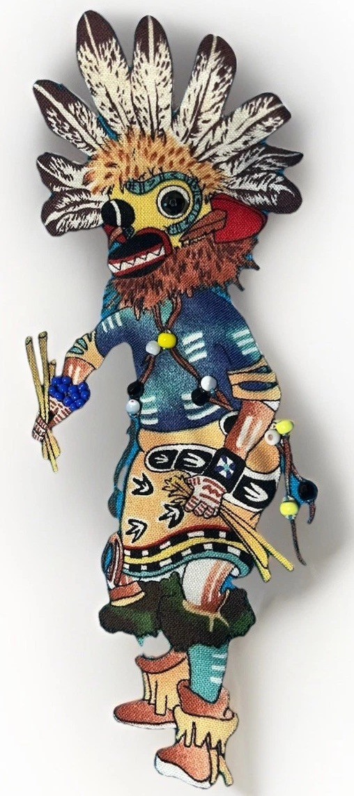 Native American Hopi Beaded Kachina Dolls Quilted Jacket Size XL Handmade