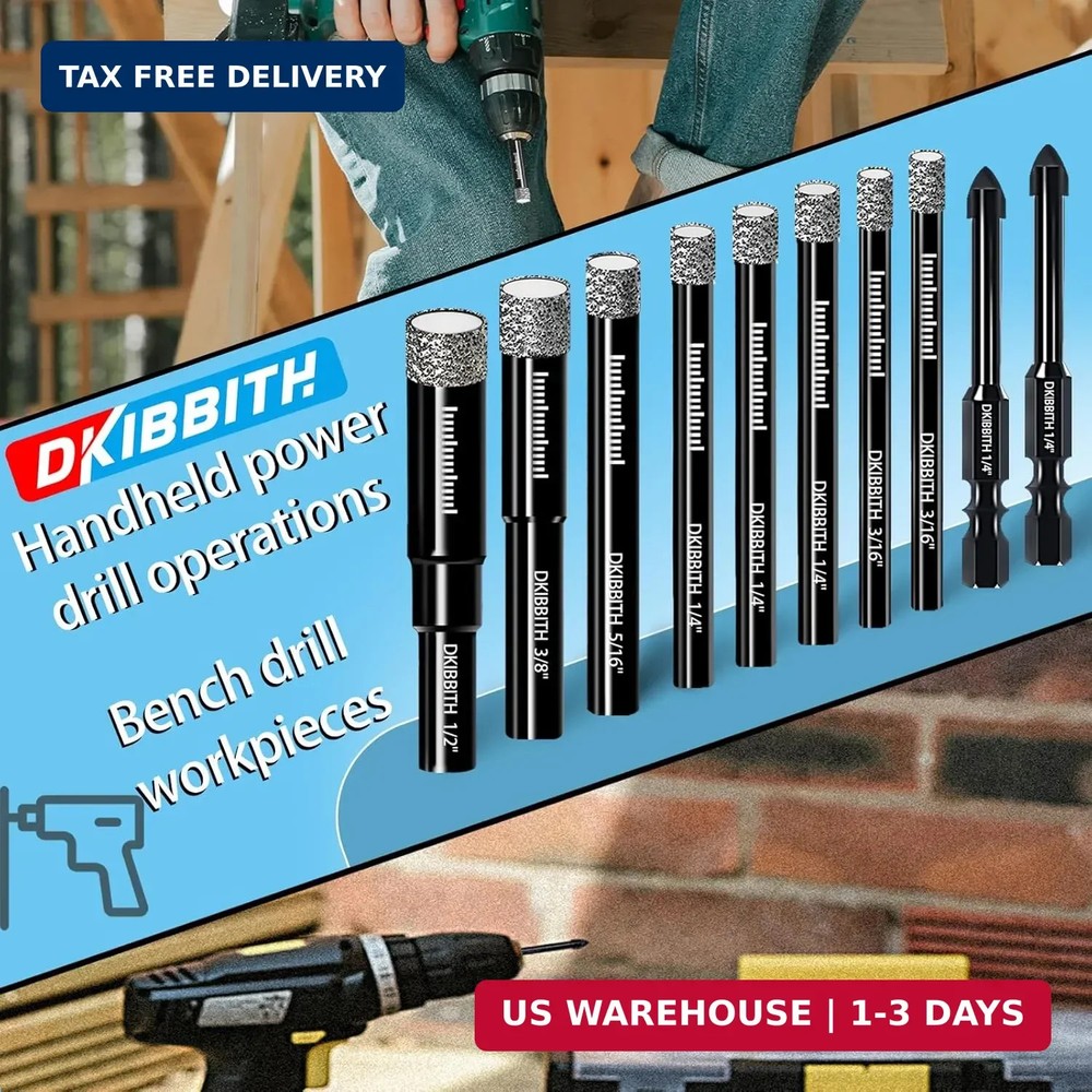 DKIBBITH 7 Pack Dry Diamond Drill Bits & Tile Drill Bits Set for Ceramic, Porcel