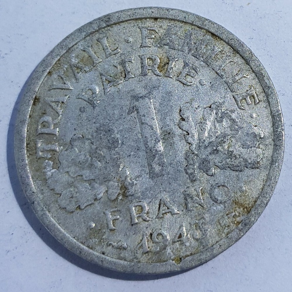 Old Coin 1943 French Franc
