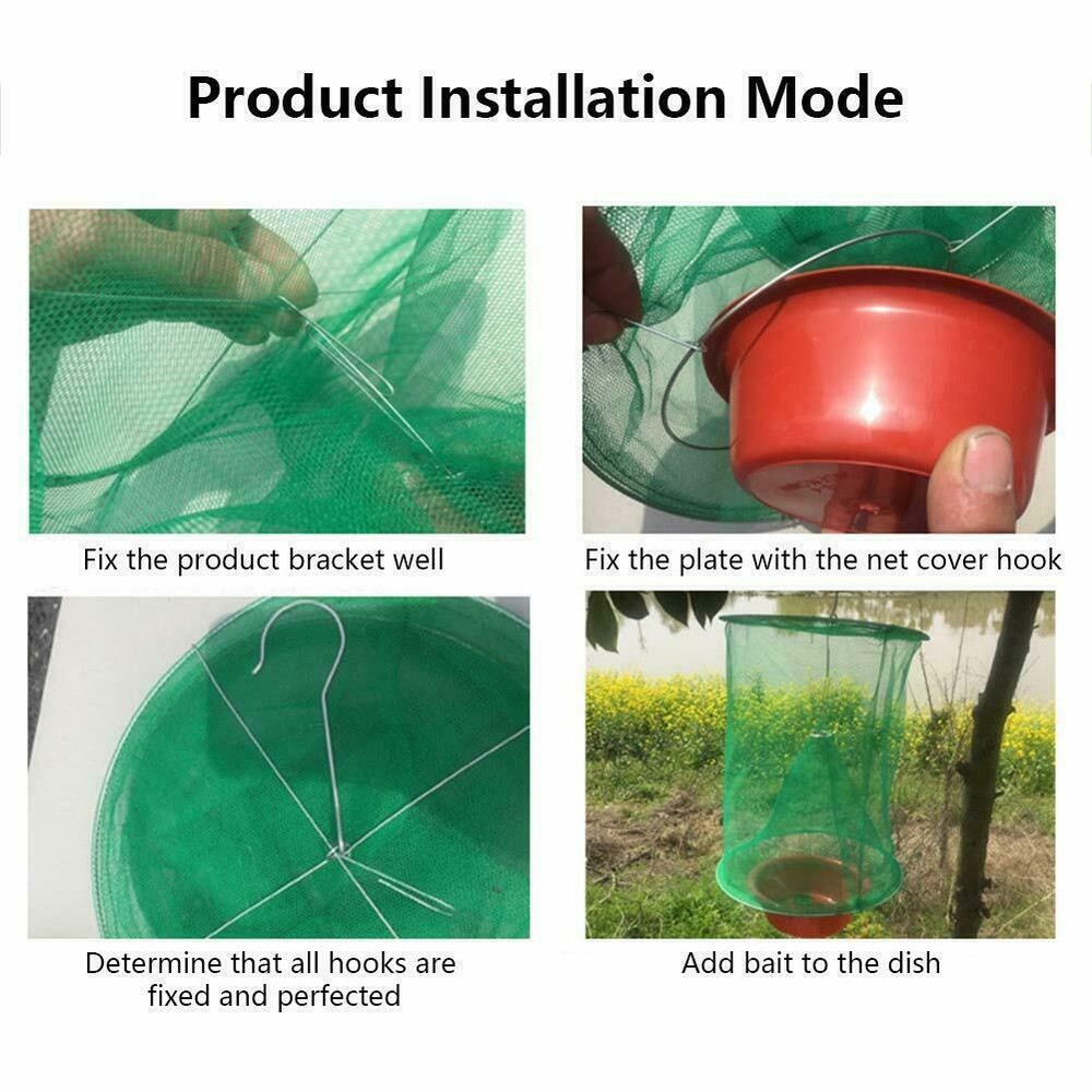 4PACK The Ranch Fly Trap Reusable Fly Killer Cage Net Trap Pest Bug Catcher