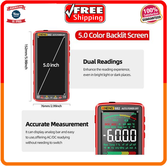 Digital Multimeter Tester Auto-Ranging TRMS 6000 Counts Voltmeter Smart Rech...