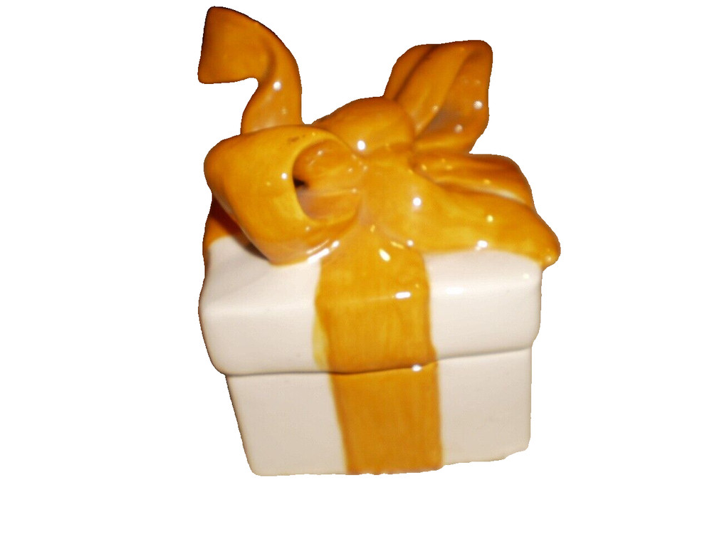 Ceramic Trinket/Gift Box With Ribbon Signed