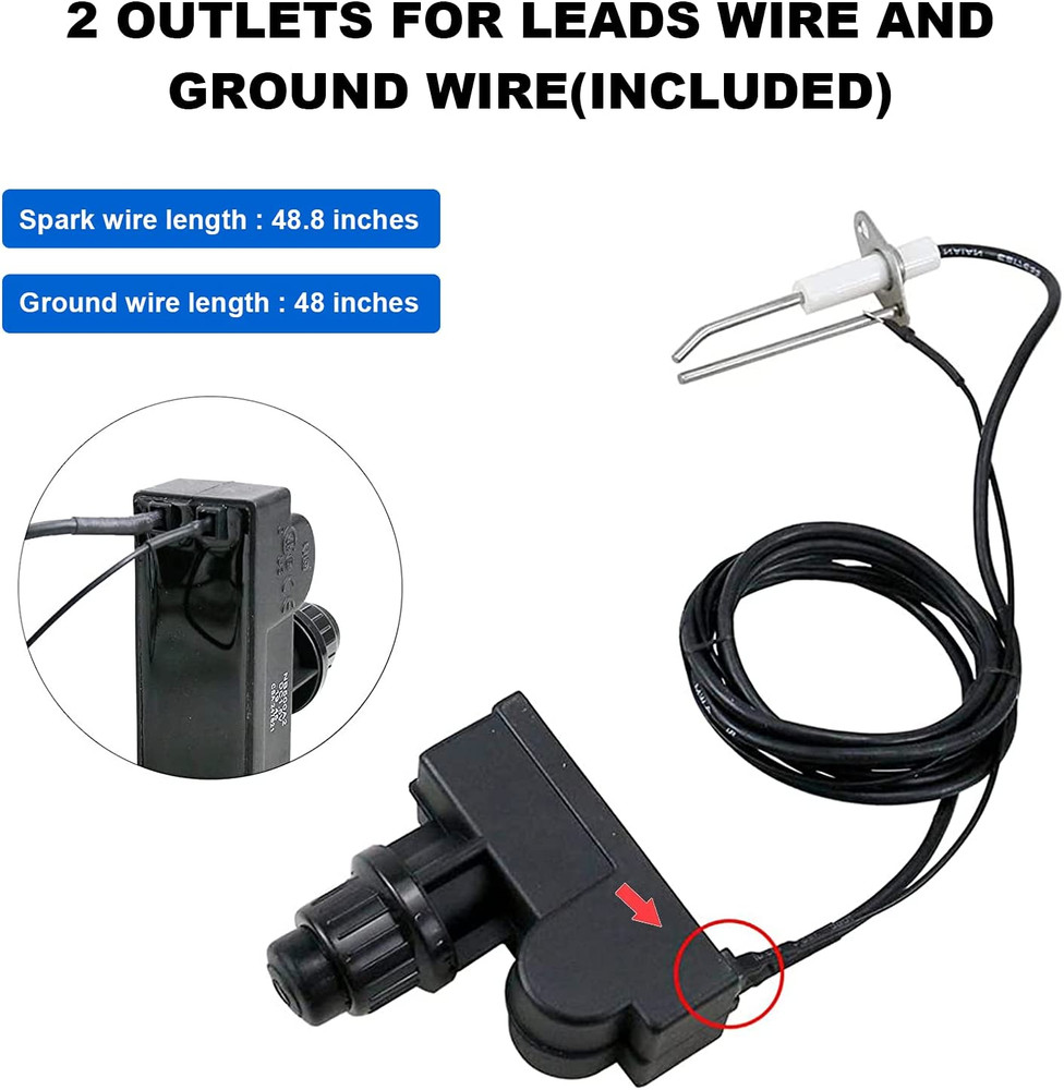 Burner Fire Pit Igniter, Push Button Ignition Kit with 2 Outlet and Ground Wire