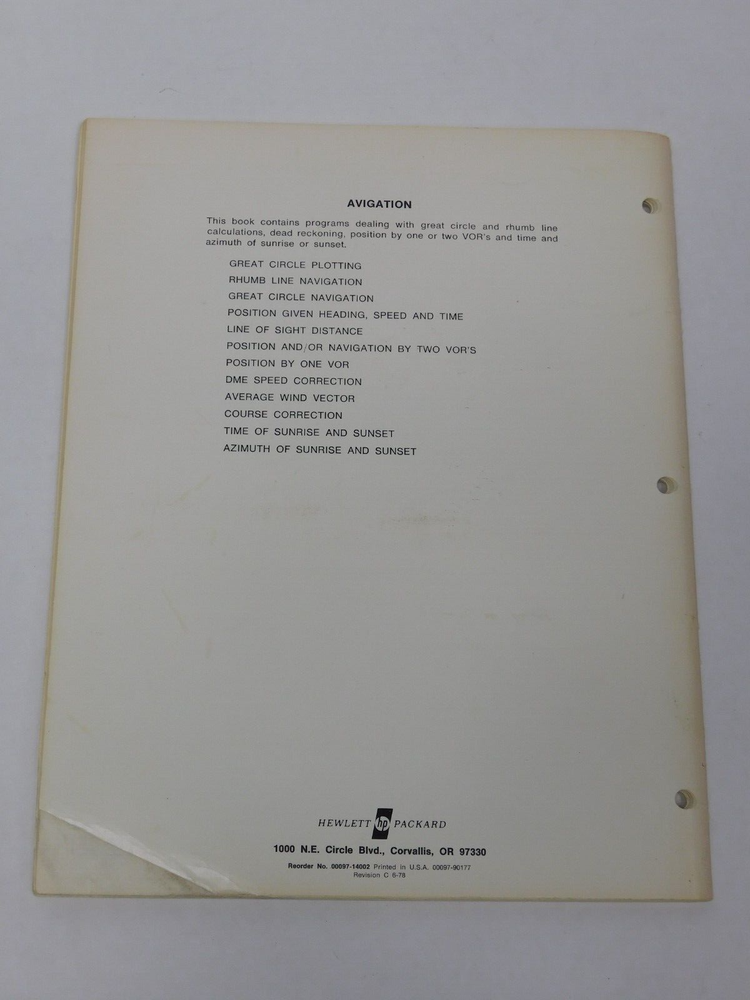 Hewlett-Packard HP-67 / HP-97 User's Library Solutions - Avigation