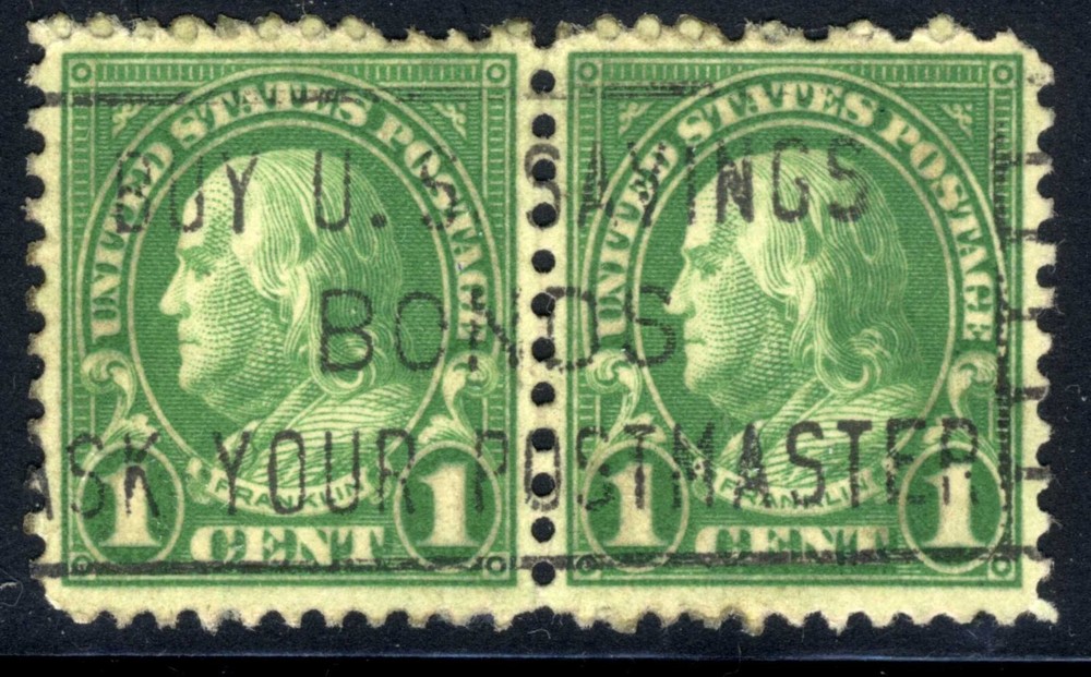 1926  1c Franklin Stamp Horizontal  pair Scott# 632 Cancel Used