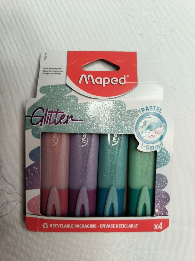 Maped Pastel Glitter Highlighters Assorted Colours 4pk