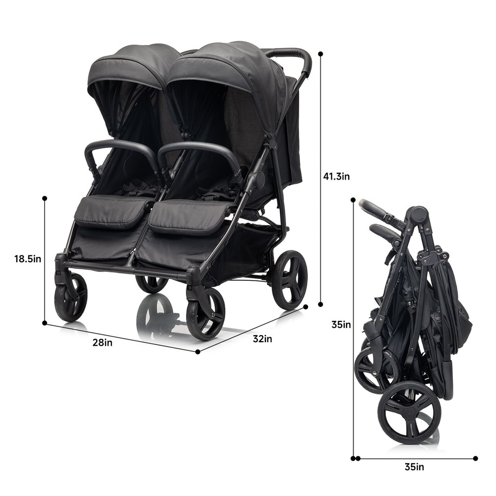 Lightweight Double Stroller for Twins, One Hand Fold All Terrain