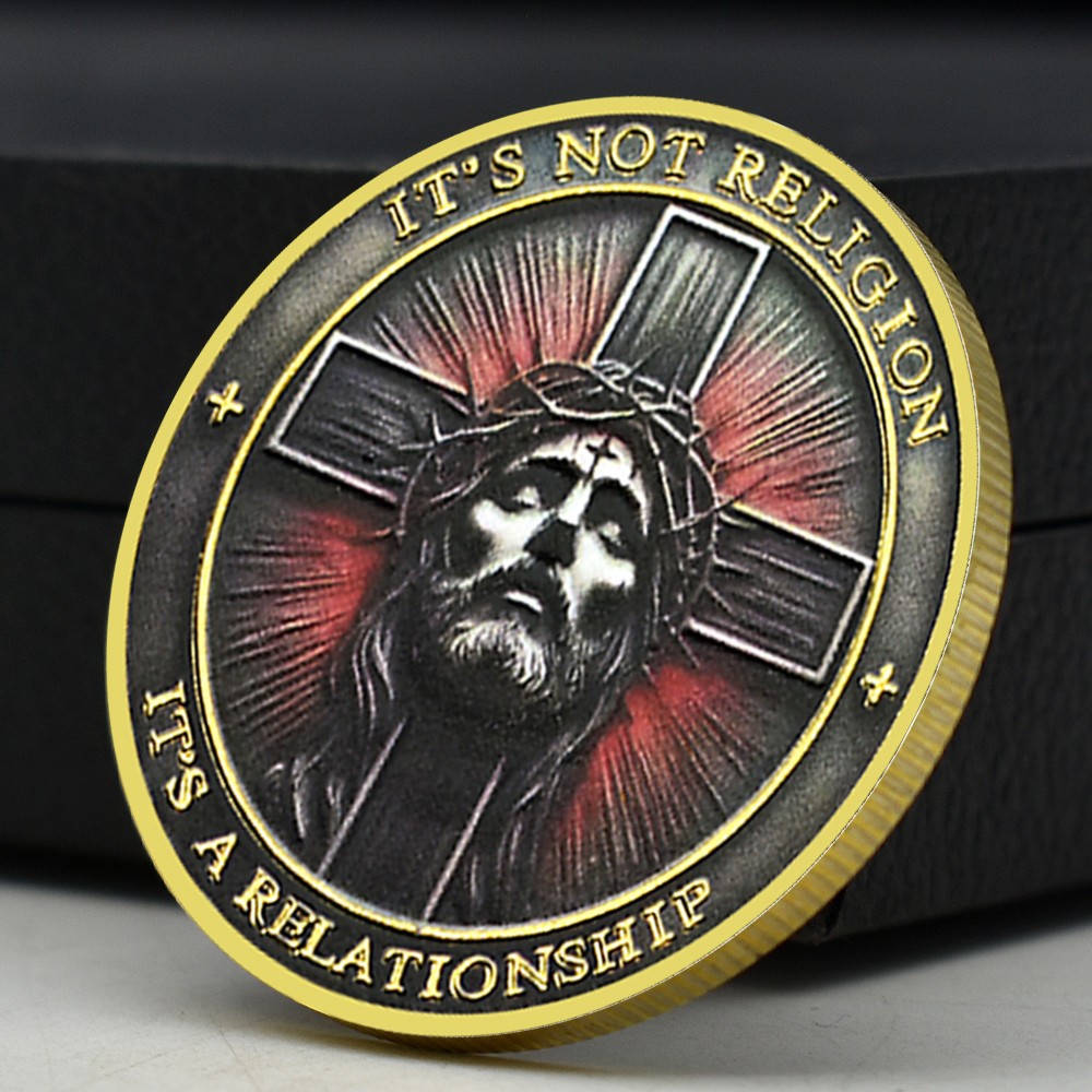 Jesus Christ Cross Coin “It's Not Religion, It's A Relationship” Golden Medal