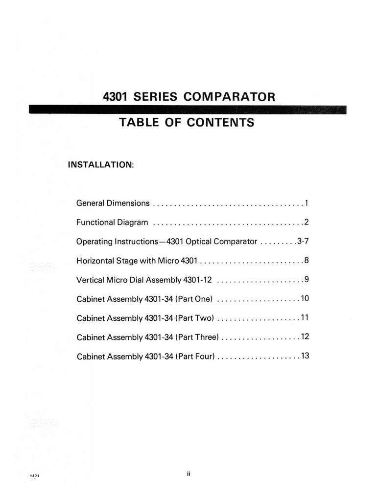 Clausing 14" Model 4301 Optical Comparator Instructions & Parts Manual #1848