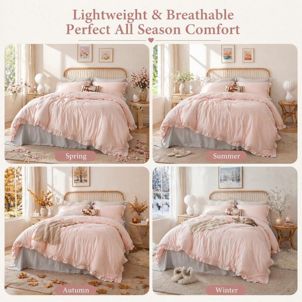 JANZAA Blush Pink Comforter Set Queen – Soft Microfiber, Queen,