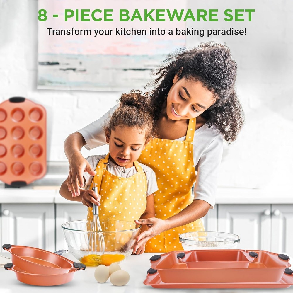 NutriChef 8 Piece Baking Pans Set - Copper (Open Box)