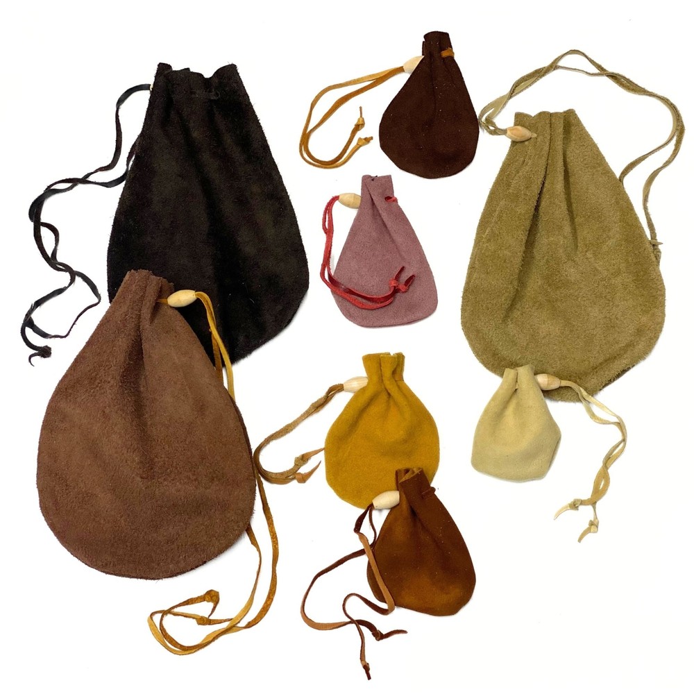 Leather Drawstring Pouch - Suede or Grain Keepsake Holder Bag