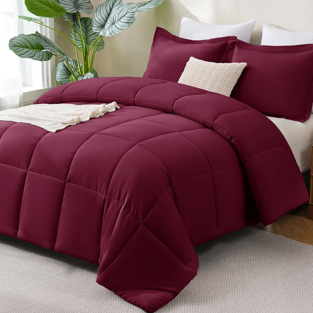 CozyLux Full Size Comforter Sets - Burgundy Full,